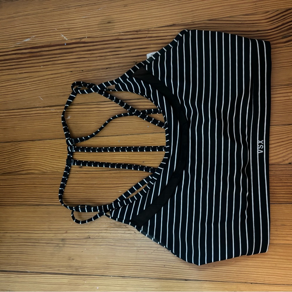 VSX Black and White Striped sports bra